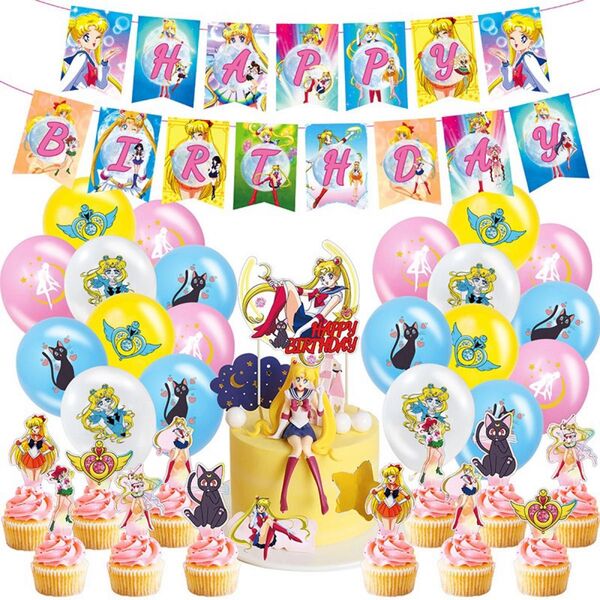 送料無料 誕生日 バルーン セーラームーン 風船happybirthday ガーランド バースデー 飾りつけ ケーキトッパー