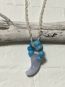 Art hand Auction Handmade Natural Stone Necklace Turquoise Agate Silver 925 Necklace Magatama Power Stone Silver Chain, necklace, pendant, Colored Stones, others