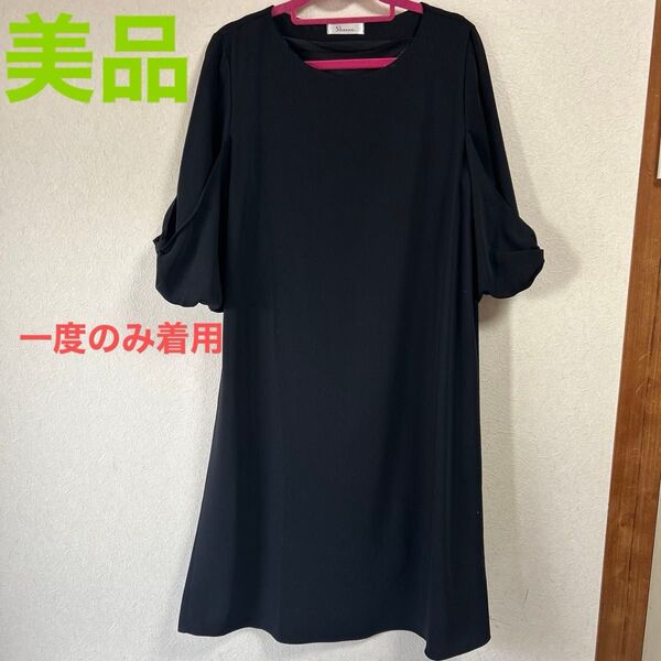 ワンピース 半袖ワンピース 黒 七分袖 卒入学