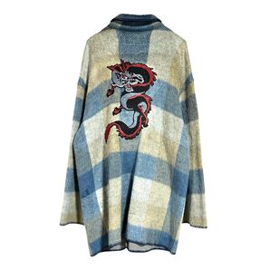 古着 "no brand" ファー地 チェック柄 龍刺繍 ジャケット シャツ