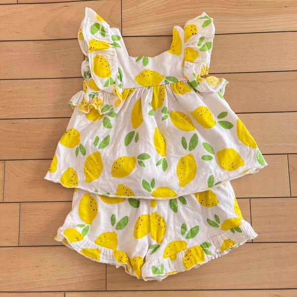 zara kids レモン柄フリル付きタンクトップとショートパンツセット