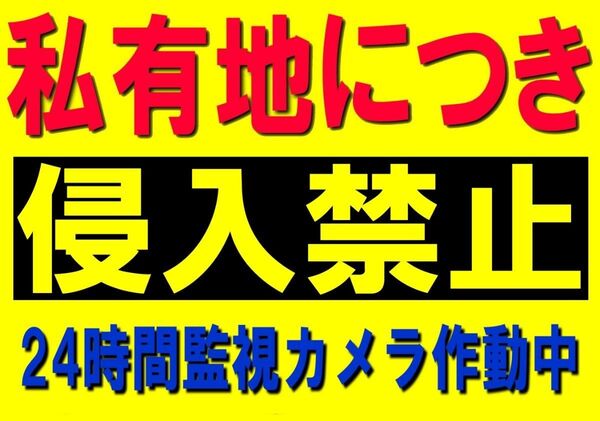 A4サイズカラーコーンプラカード266『私有地につき侵入禁止24時間監視カメラ作動中』
