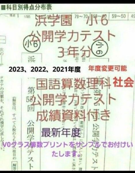 浜学園 小6 公開学力テスト 3年分 2023年度から 4科目