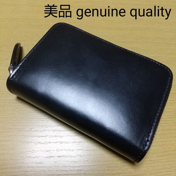 美品 genuine quality オールドポイント アコーディオン カードケース ラウンドファスナー レザー 本革