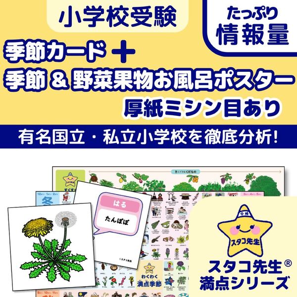 小学校受験 お風呂ポスター カード(ミシン目あり) 季節 野菜 果物 理科的常識