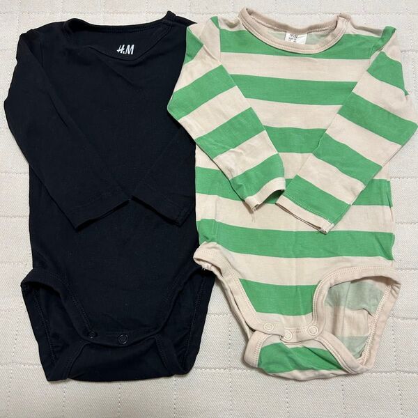 H&M オーガニックコットン 黒長袖ボディスーツ &ボーダー肌着