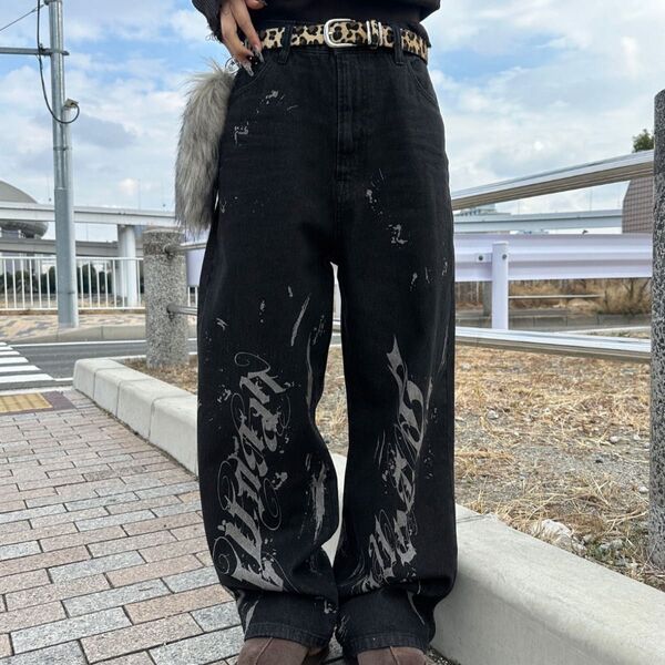 新品 未使用sedacle girl レーザープリントデニム y2k ブラック パンツ