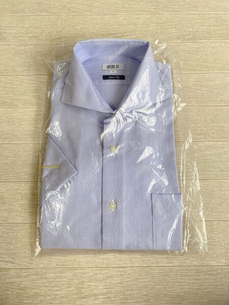 M-半袖 slim fit メンズワイシャツ ドレスシャツ ブルーカラーシャツ ドレスシャツドレスシャツ
