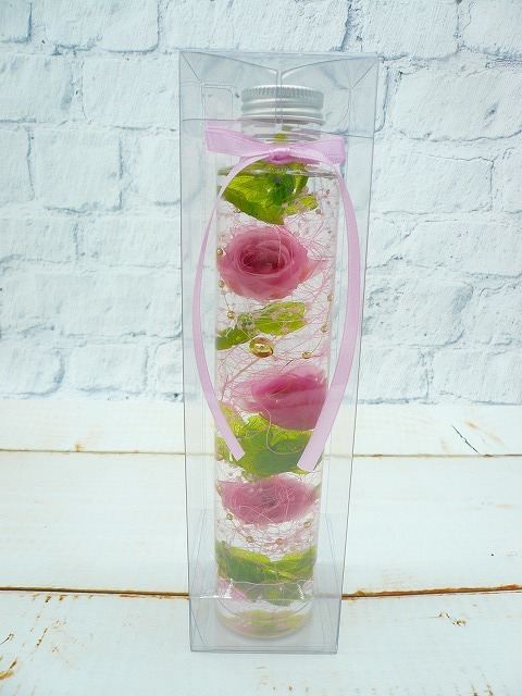 ★Great price reduction! Last one! Herbarium in clear case, handmade, finished product, 3 roses, pink, round bottle, 200ml flower gift★, handmade works, interior, miscellaneous goods, ornament, object