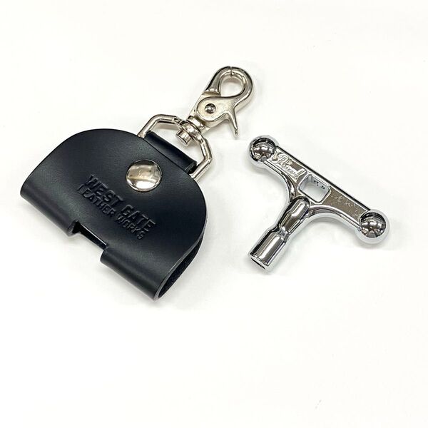 ドラムチューニングキーレザーケース Pearlキー付き 本革 牛革 キーホルダー ブラック 黒 DTK-V1