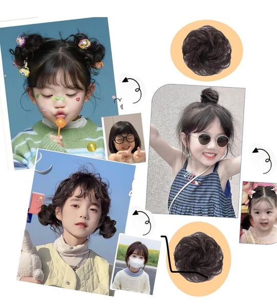 お団子ウィッグ 子供用 キッズ ダークブラウン 2個セット ヘアリング シュシュ 簡単 アレンジ 七五三 自然 付け毛