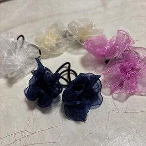 169 オーガンジーお花モチーフヘアリボン ヘアゴム