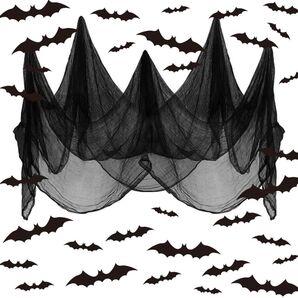 ハロウィン飾り カーテン クモの巣 装飾 コウモリ 黒 幕 2.15×5m
