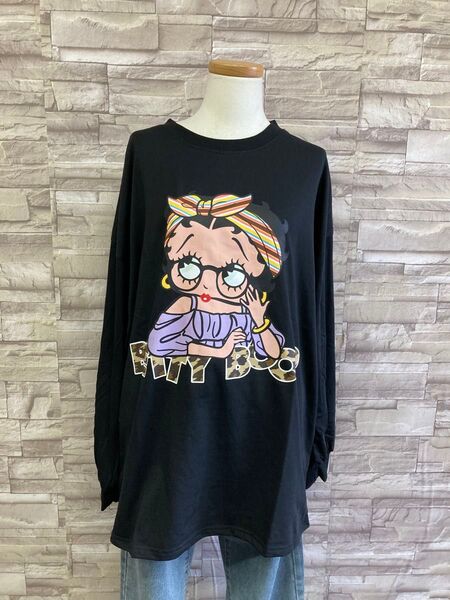 新品 ベティちゃん ロンT BettyBoop ベティブープ眼鏡ブラック