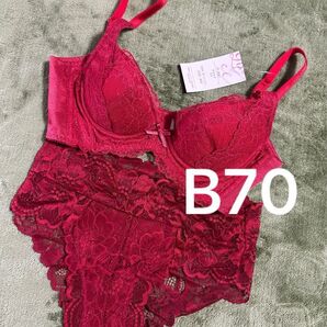 glamore 育乳グラモアブラ FT0087 レッド B70 レース エメフィール カシュクールレースショーツ