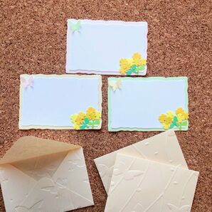 菜の花のミニメッセージカード&蝶のエンボス封筒セット