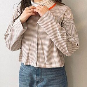 Mysa&Liina細ボーダー2WAYショートカーディガン