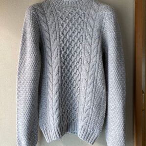 ドルモア ジーロンラムウール タートルネック ケーブルニット ライトグレー 44