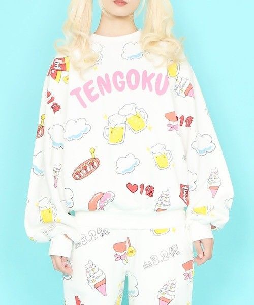 新品☆4☆PUNYUS☆プニュズ☆総柄スウェット☆天国☆TENGOKU