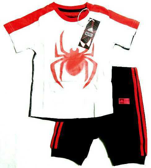 特価/未使用【サイズ=90cm】adidas/SPIDER-MAN/MARVEL/アディダス/スパイダーマン/マーベル/ベビー/半袖/Tスーツ/上下組/wht×blk×red