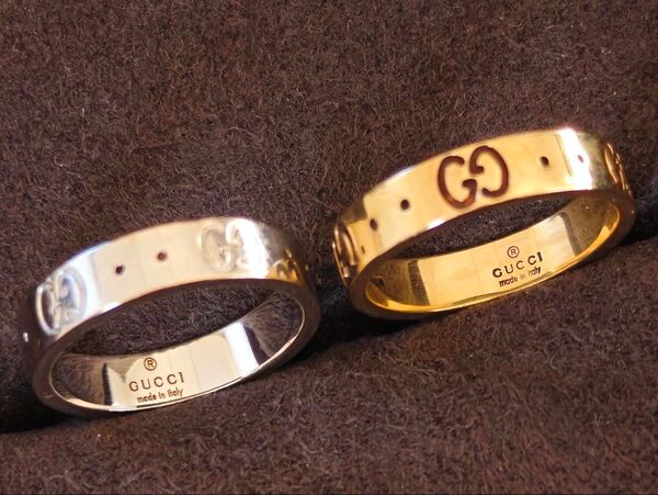 美品 GUCCI アイコン 18k リング イエローゴールド シルバーゴールド 2点セット