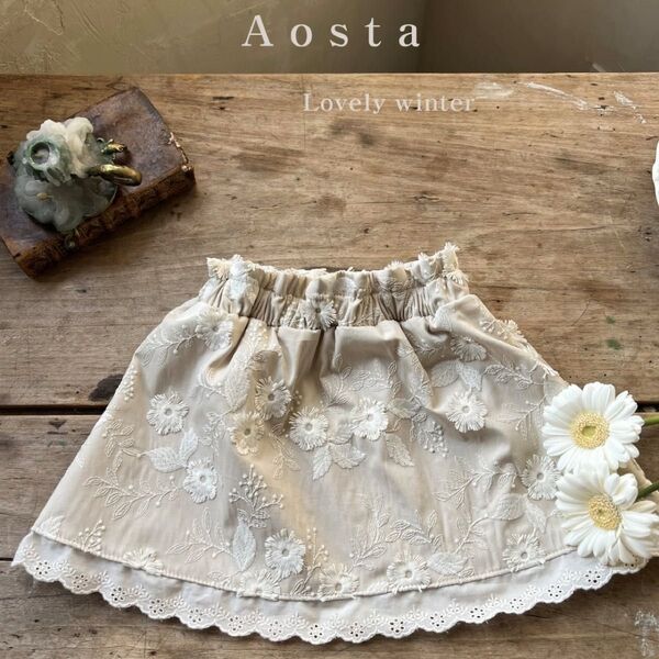 Aosta 花柄刺繍スカート lovely skirt M.Lサイズ 2点セット ベビー服 子供服