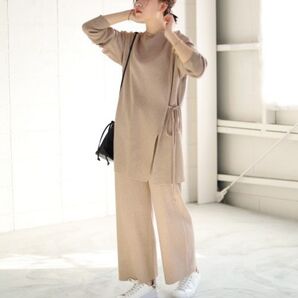 Bou Jeloud サイドリボンニットセットアップ ベージュ 春服 デート服