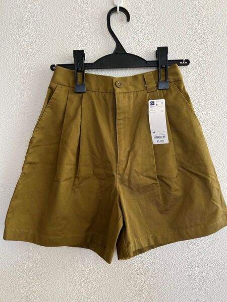新品 gu タック キュロット ショートパンツ M レディース ハーフパンツ 半ズボン カーキ ブラウン