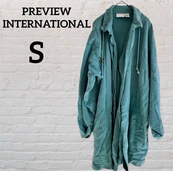 PREVIEW INTERNATIONAL 厚手 変形 コート S グリーン 古着 コート グリーン ジャケット 長袖