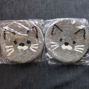 チェアパッド 円形 座布団 円座 動物デザイン グレー ネコ 2個セット