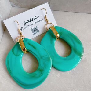 【1点のみ】ハンドメイド ピアス おおぶりターコイズ