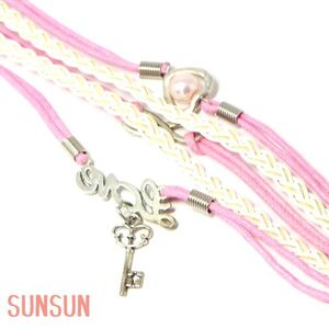 【1スタ】 ブレスレット シルバーチャーム ピンク LOVE インフィニティ 鍵 インポート アクセサリー 腕輪