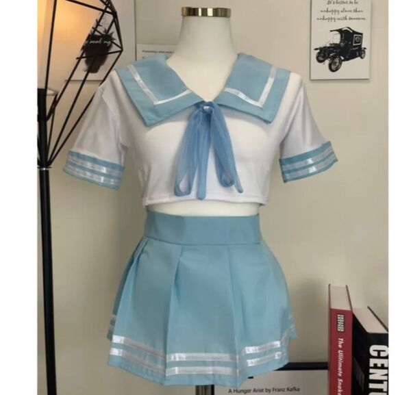 コスプレ セーラー服上下 ホワイト ライトブルー フリーサイズ