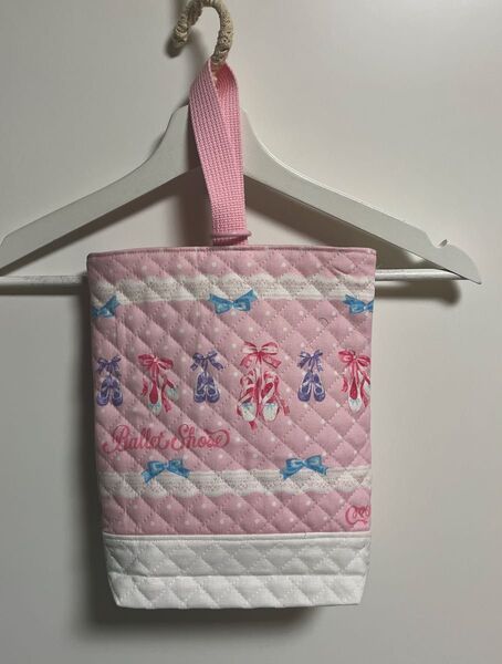 ★シューズバッグ/上靴入れ*バレーシューズ柄*ハンドメイド☆ベビーピンク