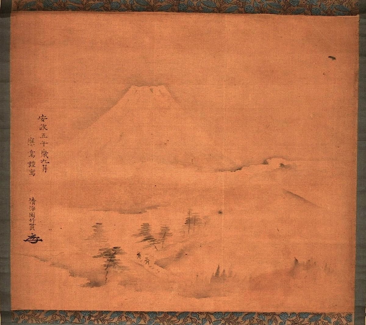 竹贯清城园的富士山卷轴, 作者：Mori Genkosai, 根据要求仔细复印/由 Seijoen Takenuki (签名) 复印, 绘画, 日本画, 景观, 风与月