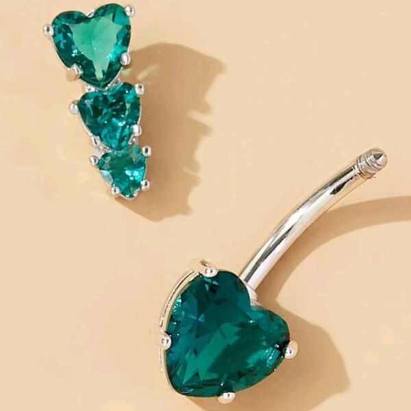 新品 ハート ジルコニア 緑 グリーン へそピアス シンプル 可愛い 高見え ピアス 送料無料 おしゃれ アクセサリー
