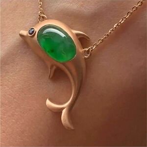 [ high class ] natural jade book@.. necklace dolphin san k18$