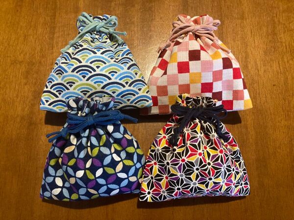 和柄ミニ巾着 4個セット ④ プチギフト お土産 キャンディポーチ ハンドメイド