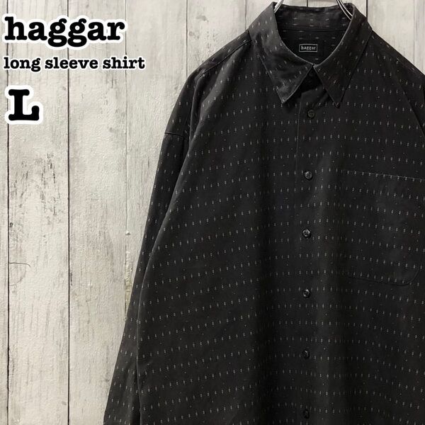 haggar US アメリカ古着 総柄 長袖 ポリエステル ボタンダウンシャツ L