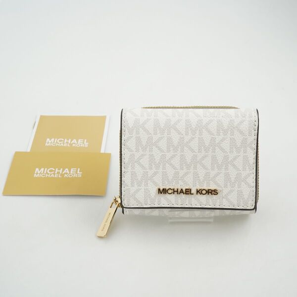 【新品未使用】MICHAEL CORS JET SET TRAVEL ミッド ジップウォレット MKシグネチャー 三つ折り財布
