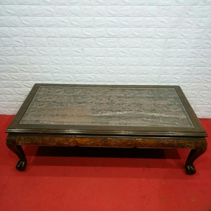 I12 06　希少　古美術工芸品　アンティーク　ハンドメイド　木彫り座敷テーブル　W135×D75×H41