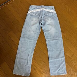 レースデザインデニムパンツ ジーンズ ストライプ Mサイズ