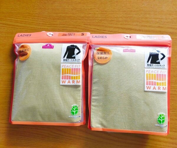 新品 未使用 Sサイズ レディース長袖タートルネックシャツ 2枚セット 定価2156円 ピースフィット ワーム 保湿加工 シャツ
