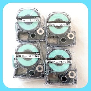 テプラテープ キングジム テプラPRO 純正品 白の9・12・18・24㎜の4サイズセット【PとRの両機種に対応します】