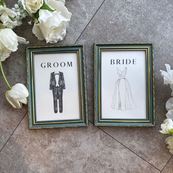 結婚式 受付サイン ウェルカムスペース アンティーク タキシード& ドレス