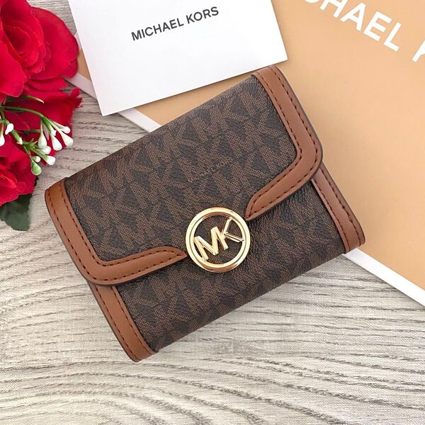 新品☆MICHAEL KORS 折り財布 ブラウン シグネチャー レザー 折り財布