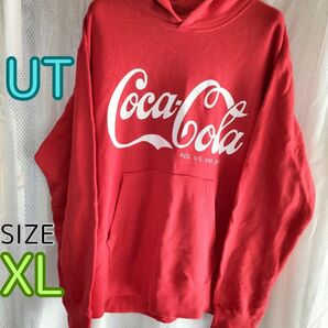 UT ユニクロ Coca-Cola パーカーフロントロゴ 着丈65.5cm,袖丈62cm メンズ レッド XL