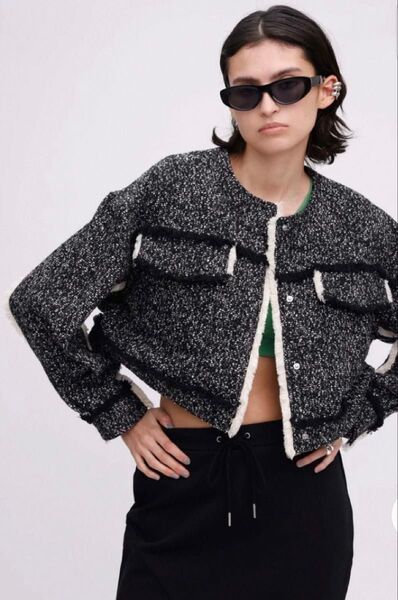 AMERI OTONA MUSE FRINGE TWEED SHORT JACKET