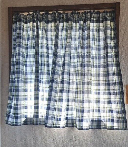 《 送料込み 》カフェカーテン *ハンドメイド*チェック柄*先染め播州織*広幅*マニッシュ*インテリア布小物*模様がえ