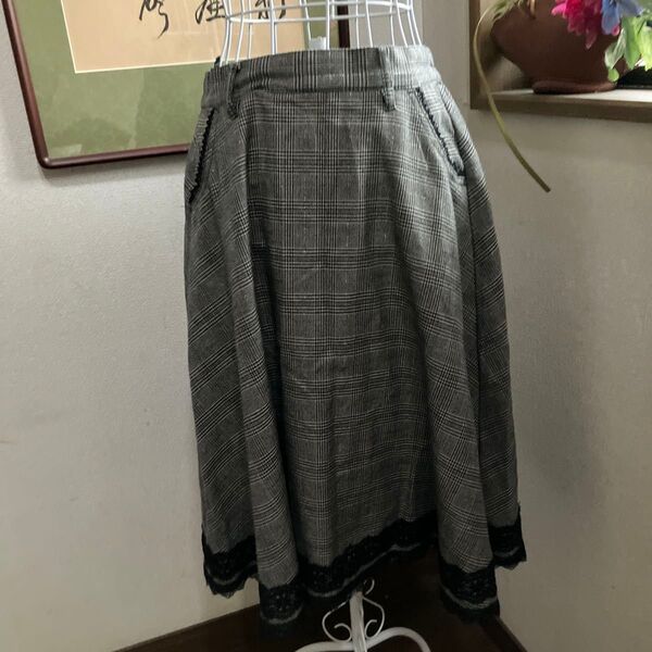 アクシーズファムチェックスカートグレーm
